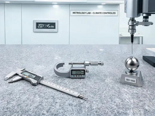 CMM probe and digital caliper in metrology lab